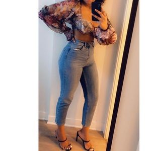 ZYA ruffle sleeve floral bralet crop top